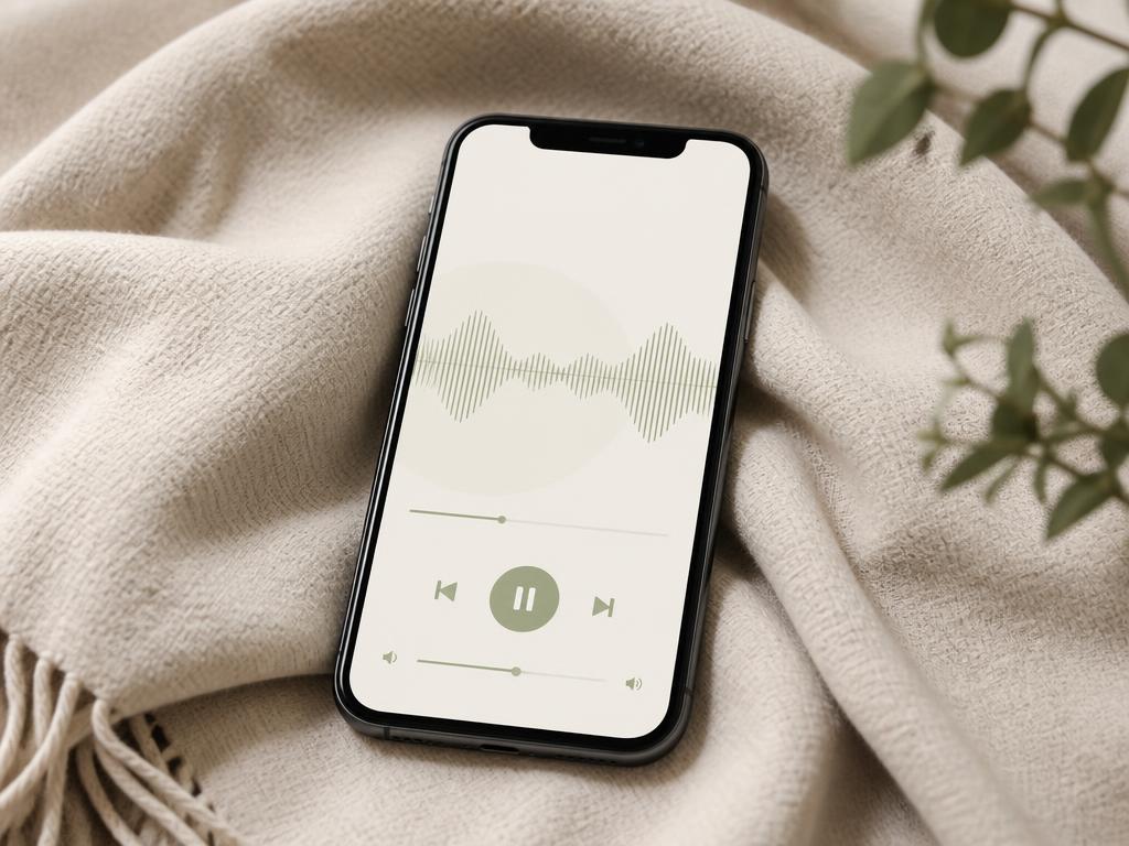 Móvil reproduciendo un audio breve sobre una manta
